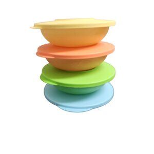 Tupperware Set Of 4 Colorful BPA-Free Plastic Bowls With Lids AS IS